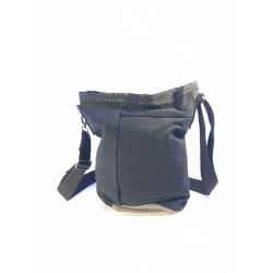 annsocreations jeans noir gris tissu noir à pois blancs pièce unique confection française sangle réglable noire sympa originale