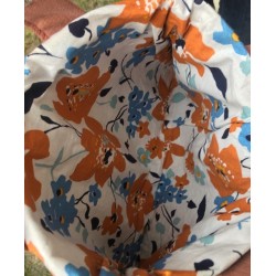 Sac cuivré avec doublure imprimée fleuri bleu orange fond blanc pièce unique local confection française recyclage vêtements