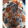 Sac cuivré avec doublure imprimée fleuri bleu orange fond blanc pièce unique local confection française recyclage vêtements