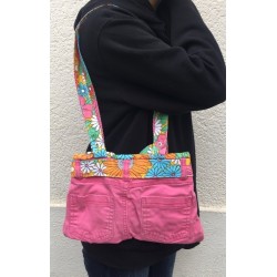 sac année style années 70 rencontre avec un pantalon rose et un tissu imprimé année 70 artisanat local confection française