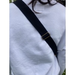 Sac banane en jeans et wax coloré vert jaune noir blanc pièce unique sympa recyclée unique sangle 3cm noire réglable