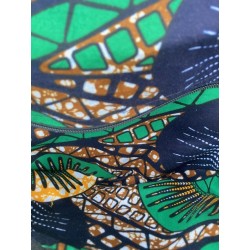 Sac banane en jeans et wax coloré vert jaune noir blanc pièce unique sympa recyclée unique sangle 3cm noire réglable