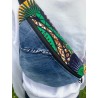 Sac banane en jeans et wax coloré vert jaune noir blanc pièce unique sympa recyclée unique sangle 3cm noire réglable