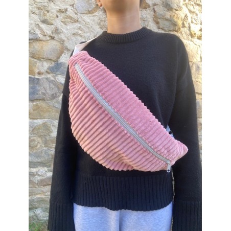 SAC BANANE UNIQUE LOCAL FABRICATION FRANCAISE VELOUR ROSE SYMPA ANNSOCREATIONS.FR