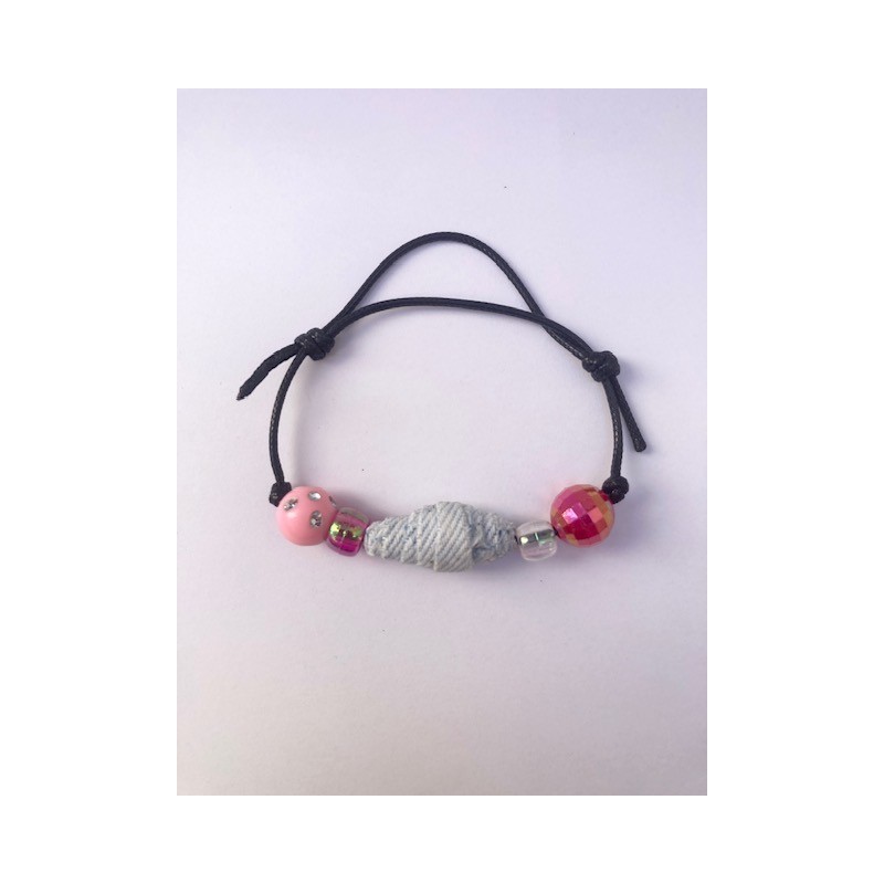 BRACELET UNIQUE SYMPA ROSE PERLE EN JEANS CONFECTIONNE EN FRANCE ANNSOCREATIONS.FR