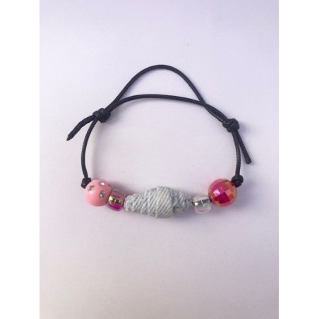 BRACELET UNIQUE SYMPA ROSE PERLE EN JEANS CONFECTIONNE EN FRANCE ANNSOCREATIONS.FR