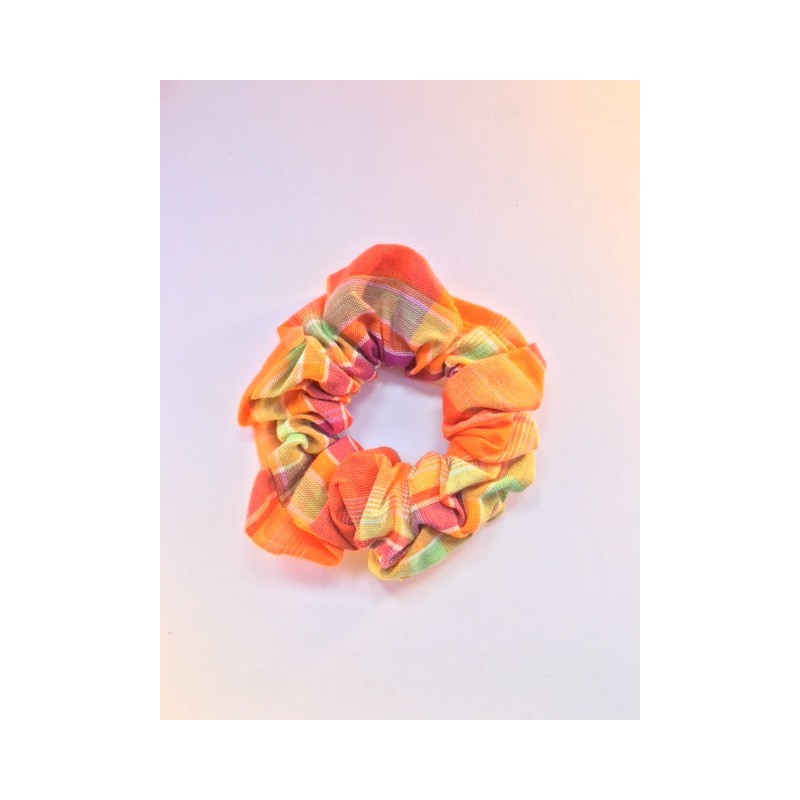 annsocreations.fr chouchou tissu MADRAS JAUNE ORANGE VERT pièce unique confection française recyclage original local