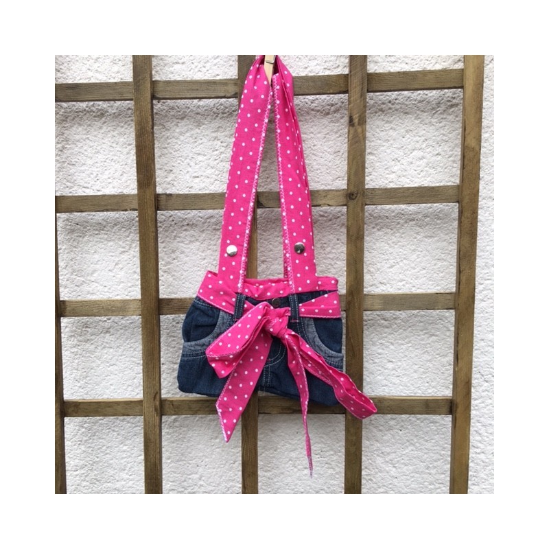 annsocreations.fr petit sac rose à pois blanc unique original recyclé local confection française jeans création originale sympa