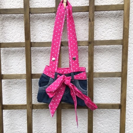 annsocreations.fr petit sac rose à pois blanc unique original recyclé local confection française jeans création originale sympa